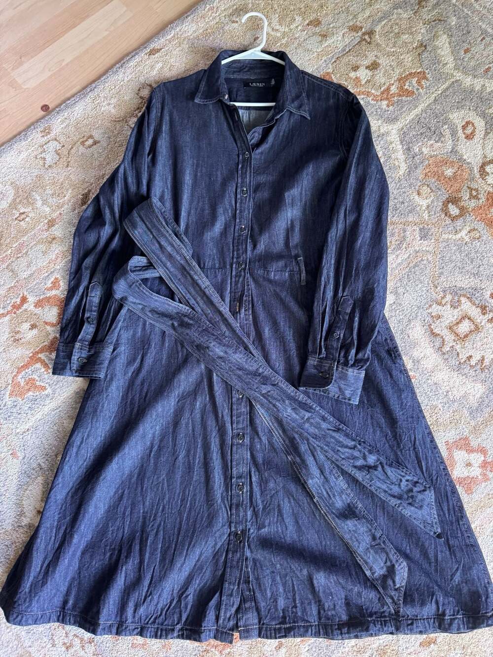 BLACK LABEL RALPH LAUREN Belted Denim Shirt Dress Size 16